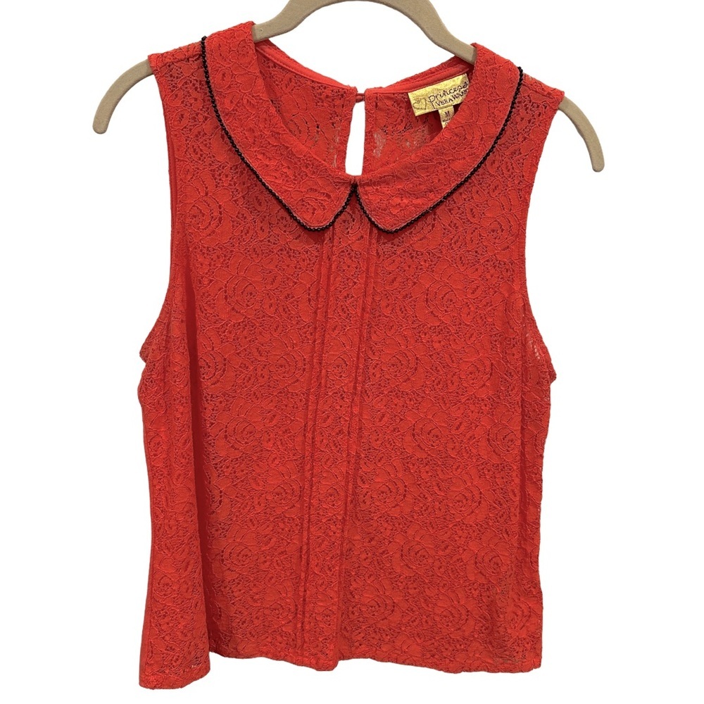 Princess Vera Wang Stretch Lace Beaded Peter‎ Pan Collar Sleeveless Blouse
